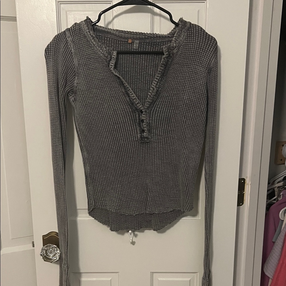 Free People Charcoal Long-Sleeve Blouse